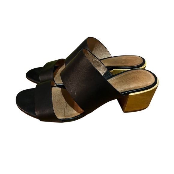 Madewell The Kiera Mule Chunky Wooden Block Black Leather Heel Sandal SZ 9 - Picture 5 of 15